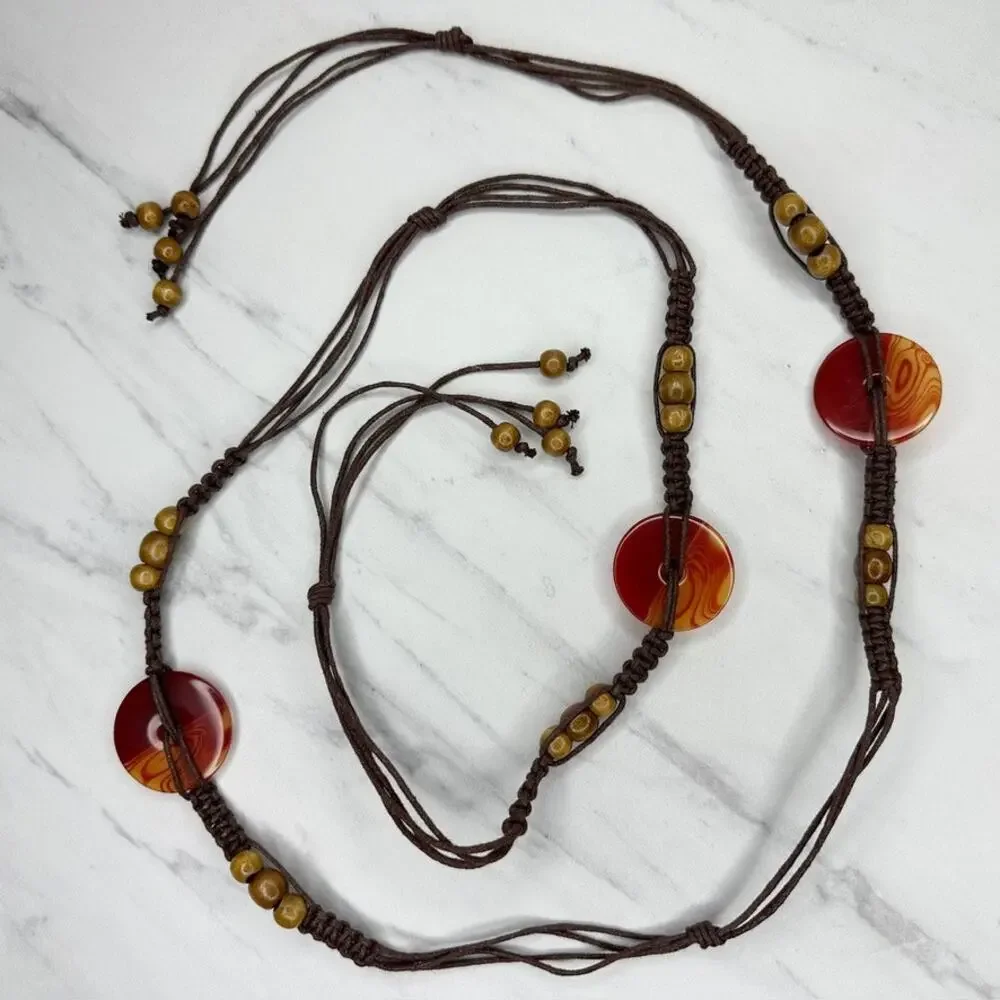 Wood Beaded Swirled Disc Tie Belt Large (L) ✨